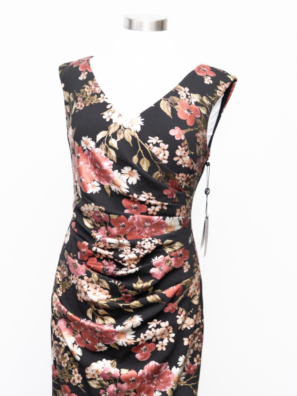 Floral V-Neck Black Maxi Dress with Rose Print - Picture 12 of 13